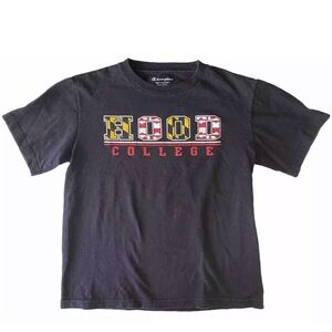 Hood College Youth Medium M 8 Black‎ Champion Short Sleeve T-Shirt Maryland Flag